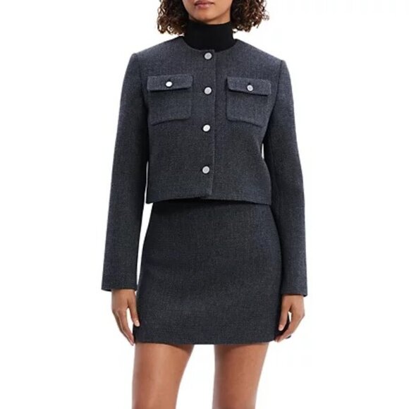Theory Charcoal Mélange Plush Tweed Pocket Jacket | Size 12 | NWT - Picture 1 of 8